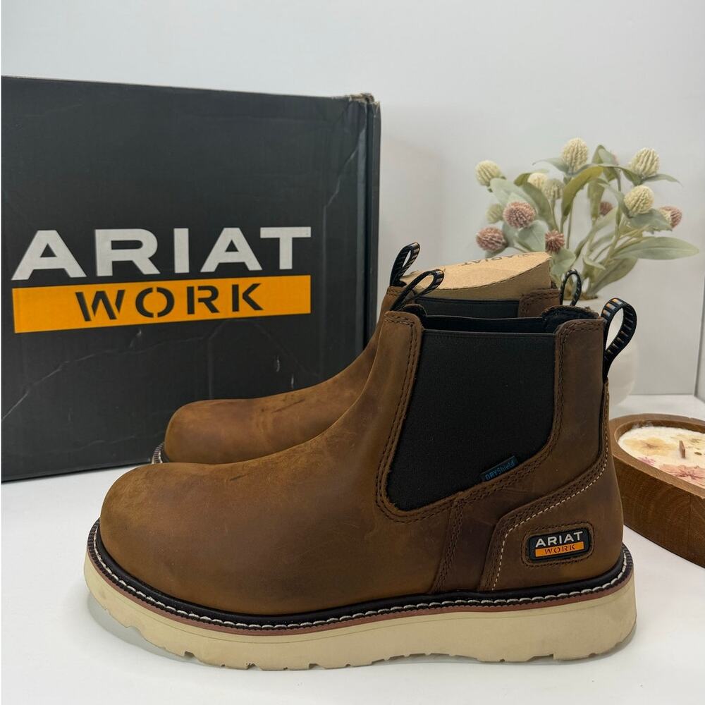 Ariat Rebar Wedge Chelsea H2O Work Boot Distressed Brown Men's 10.5D Tried On
